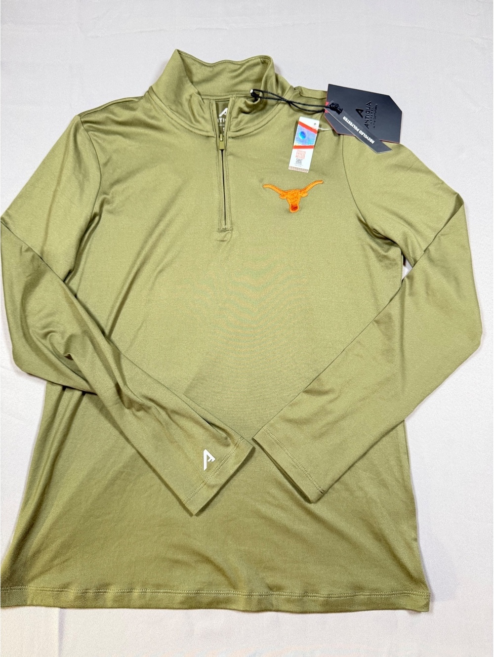 NWT Antigua Texas Longhorns Quarter Zip Pullover Women Small Olive Burnt Orange